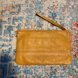 Banana Republic caramel leather scalloped edge wristlet/clutch